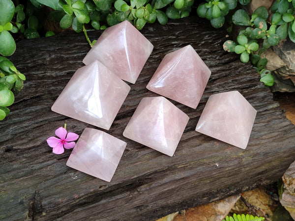 Polished Rose Quartz Pyramids x 6 From Ambatondrazaka, Madagascar