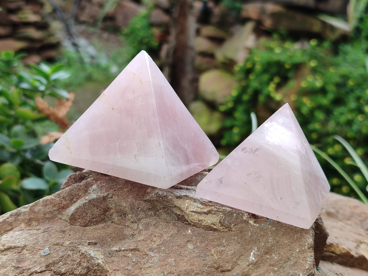 Polished Rose Quartz Pyramids x 6 From Ambatondrazaka, Madagascar - Toprock Gemstones and Minerals 