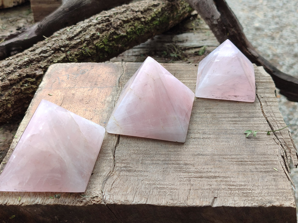 Polished Rose Quartz Pyramids x 6 From Ambatondrazaka, Madagascar - Toprock Gemstones and Minerals 