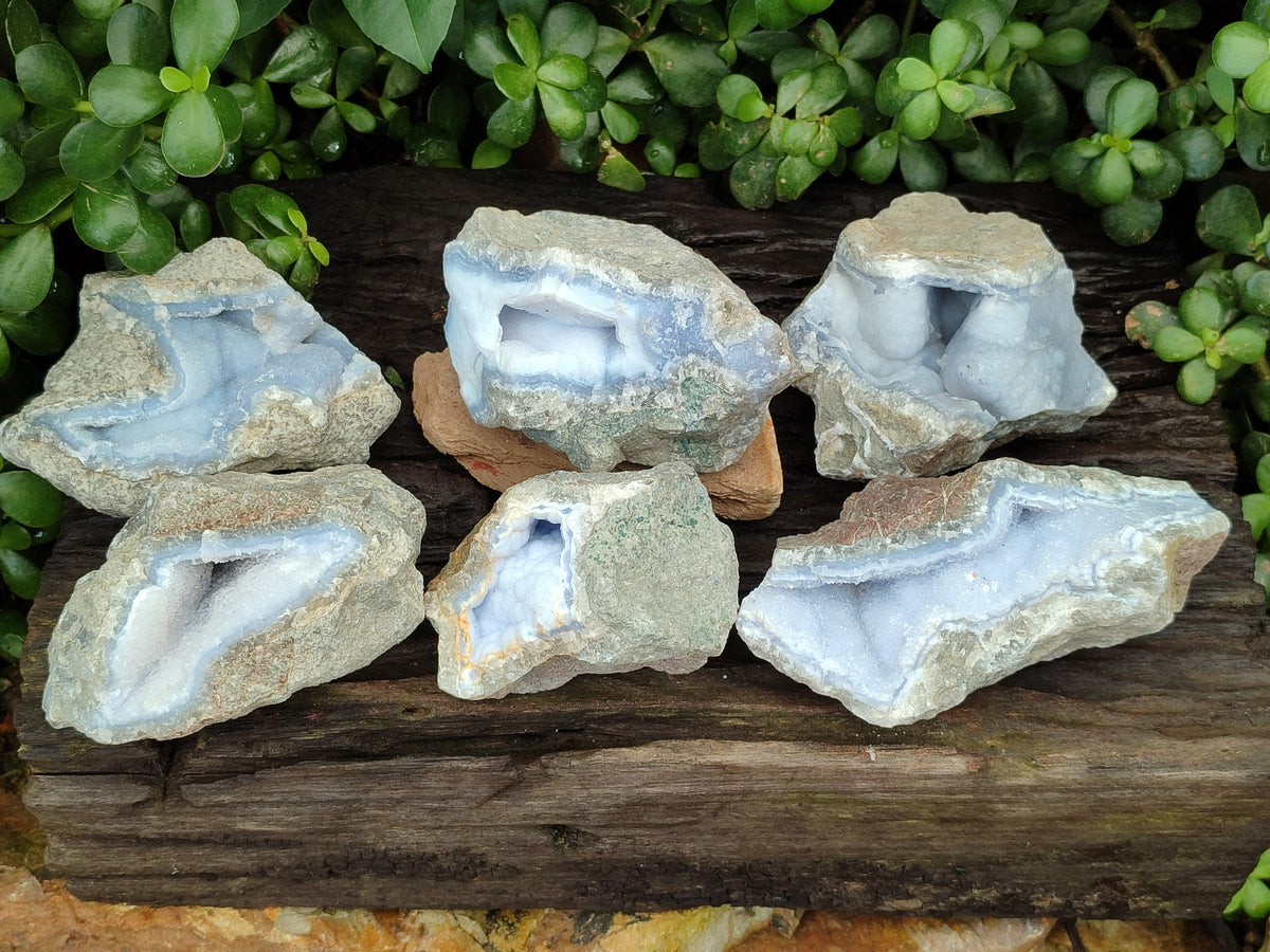 Natural Blue Lace Agate Geode Specimens x 6 From Nsanje, Malawi - Toprock Gemstones and Minerals 