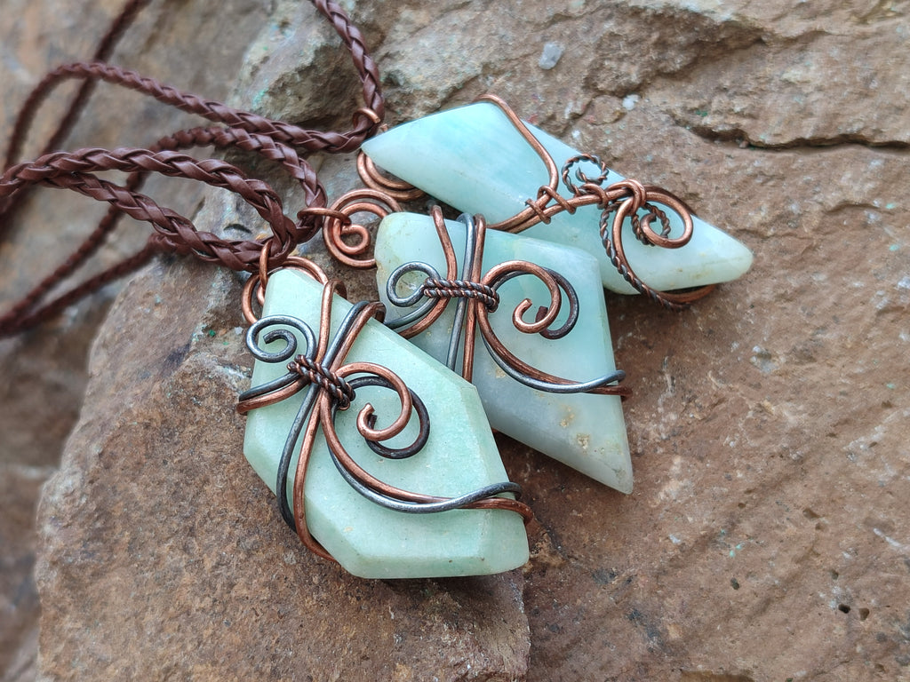 Polished Copper Wire Wrapped Blue Smithsonite Jewellery Pendants x 6 From Congo - Toprock Gemstones and Minerals 