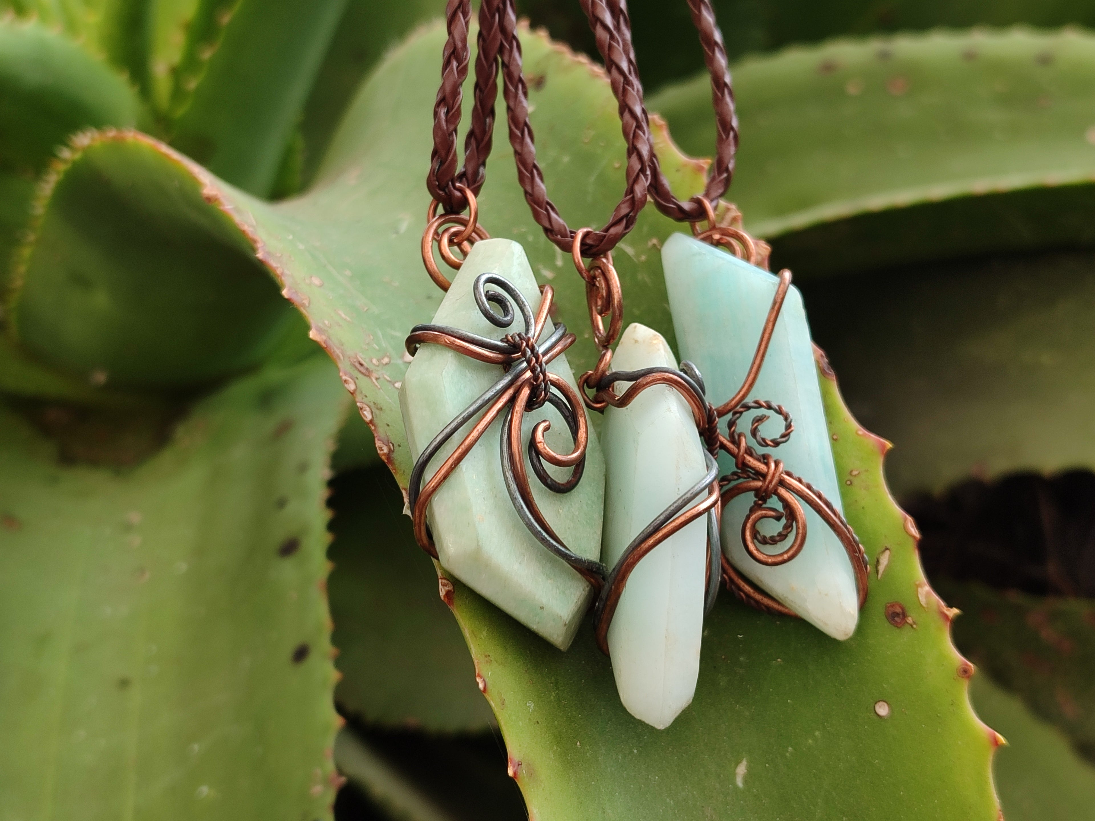Polished Copper Wire Wrapped Blue Smithsonite Jewellery Pendants x 6 From Congo - Toprock Gemstones and Minerals 
