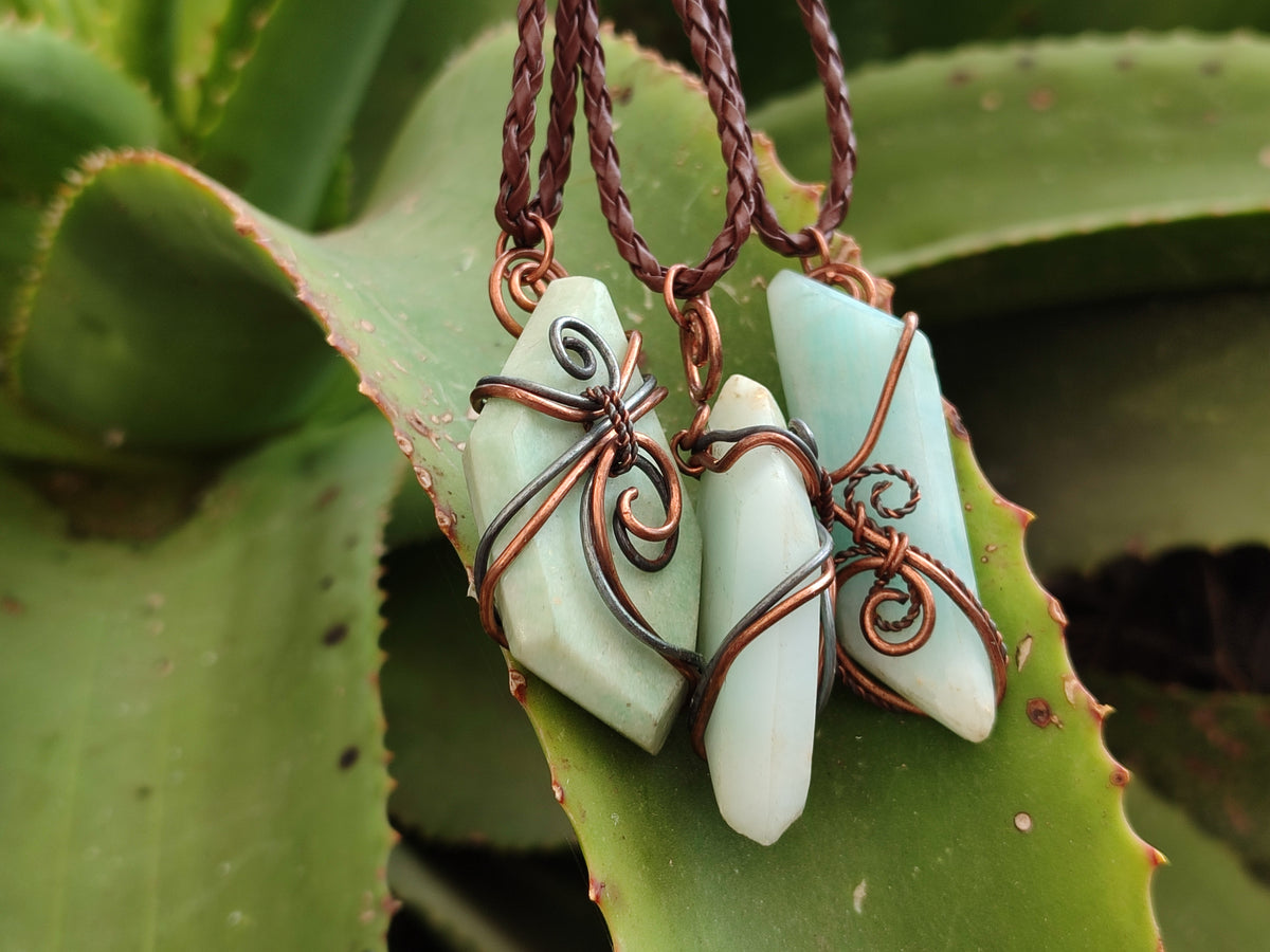 Polished Copper Wire Wrapped Blue Smithsonite Jewellery Pendants x 6 From Congo - Toprock Gemstones and Minerals 