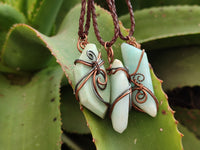 Polished Copper Wire Wrapped Blue Smithsonite Jewellery Pendants x 6 From Congo