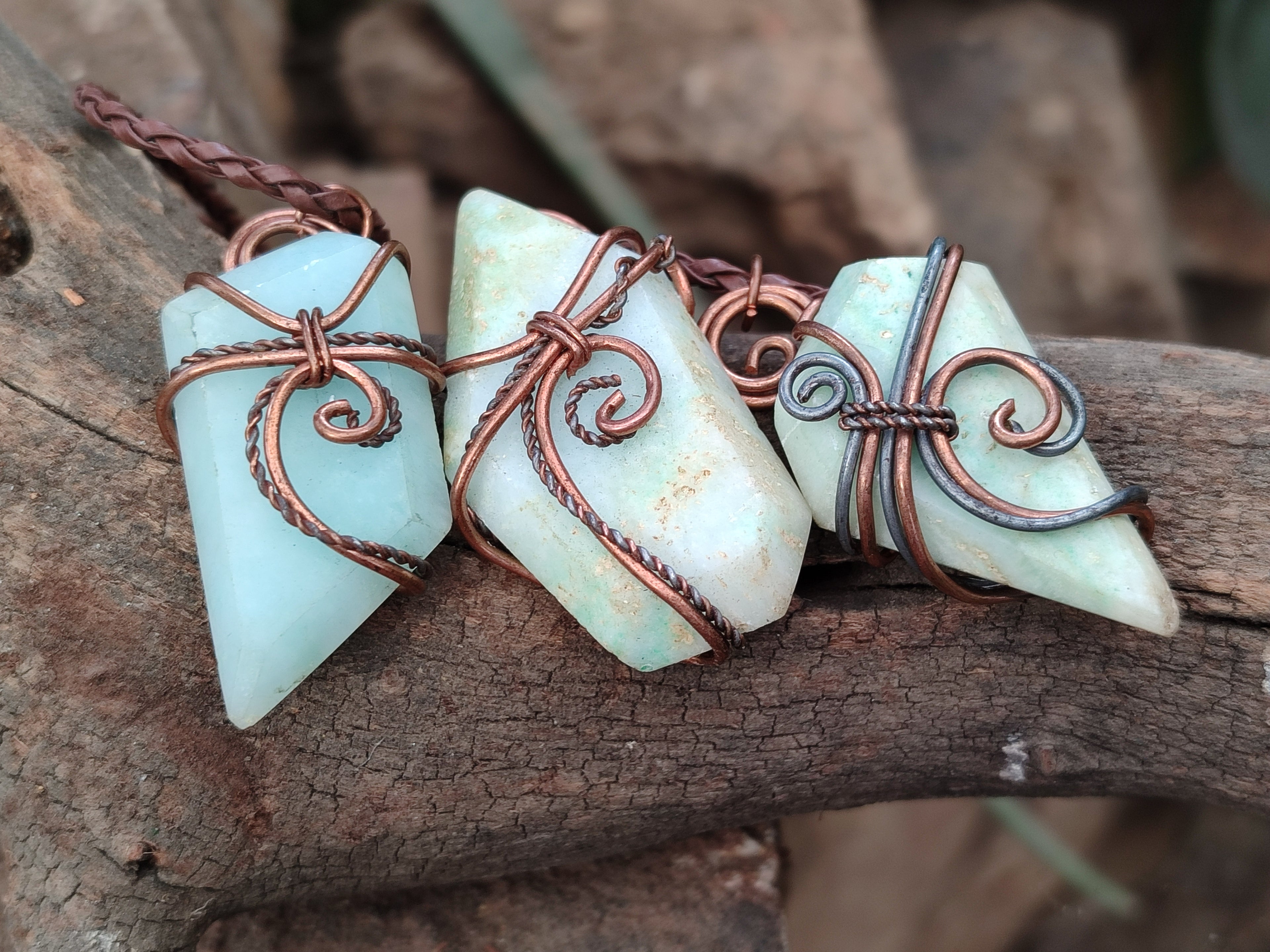 Polished Copper Wire Wrapped Blue Smithsonite Jewellery Pendants x 6 From Congo - Toprock Gemstones and Minerals 