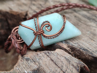 Polished Copper Wire Wrapped Blue Smithsonite Jewellery Pendants x 6 From Congo