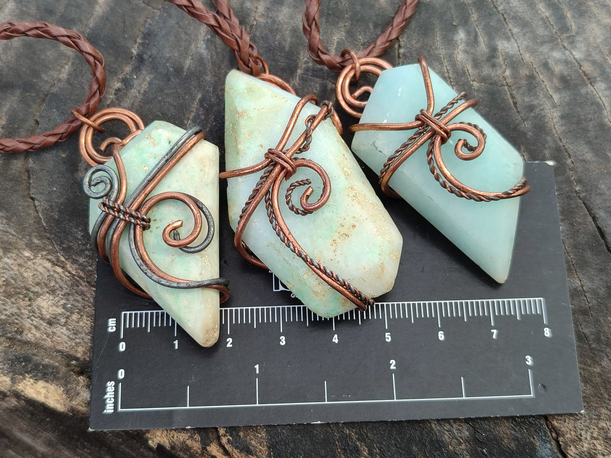 Polished Copper Wire Wrapped Blue Smithsonite Jewellery Pendants x 6 From Congo - Toprock Gemstones and Minerals 