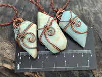 Polished Copper Wire Wrapped Blue Smithsonite Jewellery Pendants x 6 From Congo