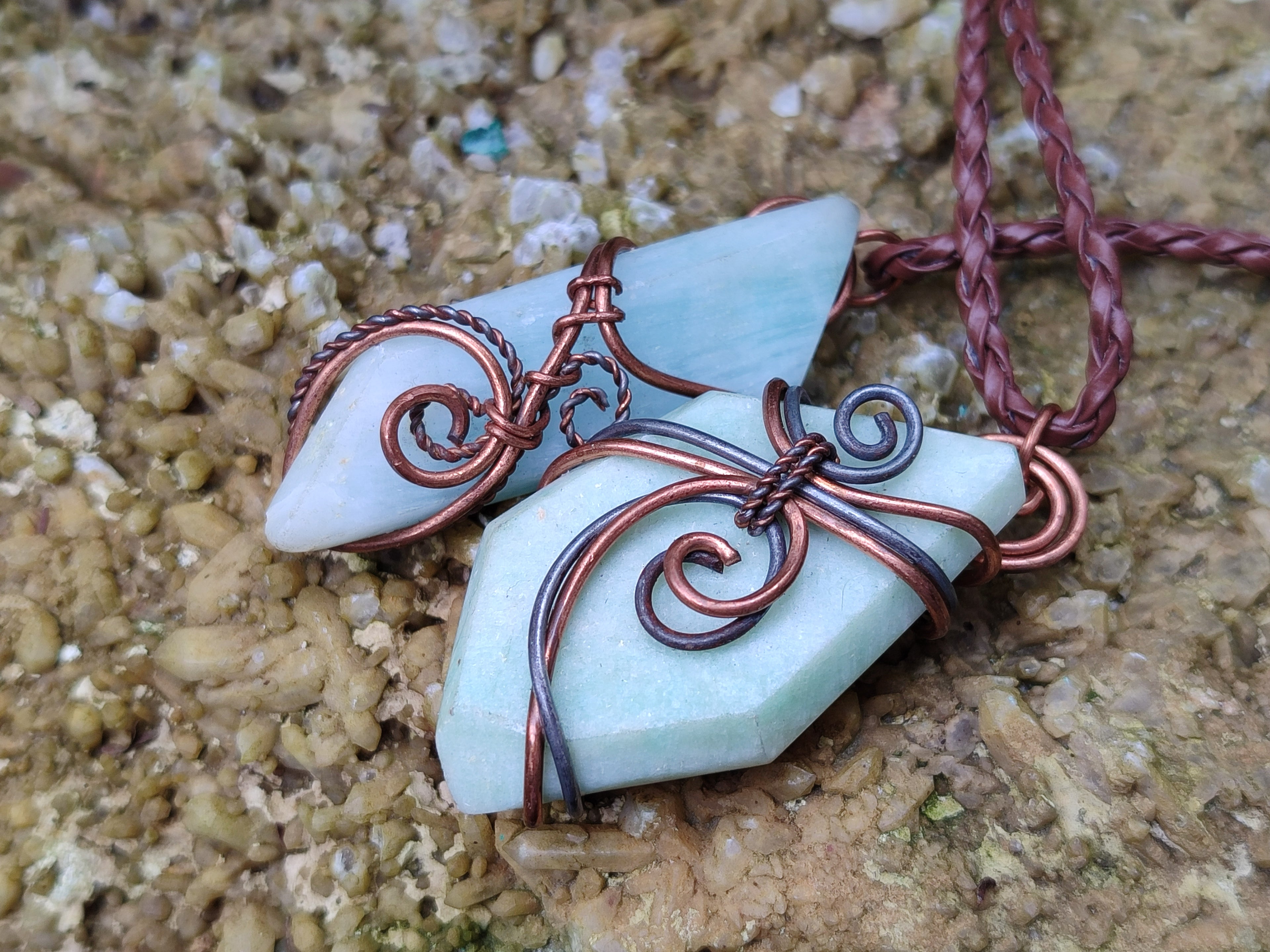 Polished Copper Wire Wrapped Blue Smithsonite Jewellery Pendants x 6 From Congo - Toprock Gemstones and Minerals 