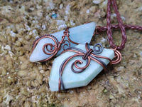 Polished Copper Wire Wrapped Blue Smithsonite Jewellery Pendants x 6 From Congo