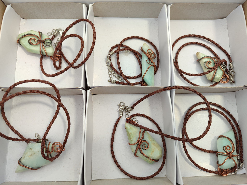 Polished Copper Wire Wrapped Blue Smithsonite Jewellery Pendants x 6 From Congo - Toprock Gemstones and Minerals 