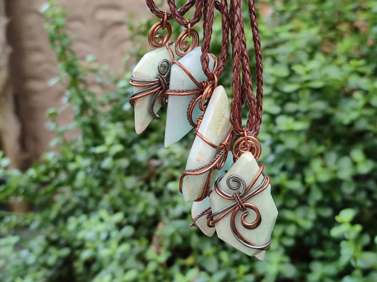 Polished Copper Wire Wrapped Blue Smithsonite Jewellery Pendants x 6 From Congo - Toprock Gemstones and Minerals 