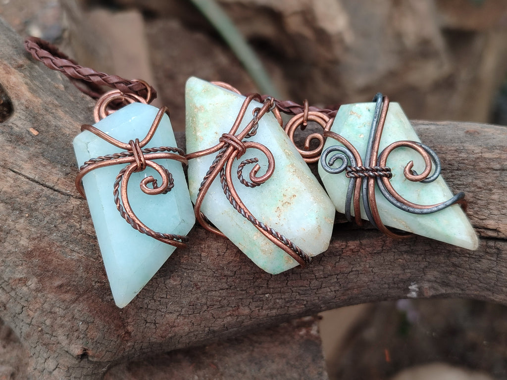 Polished Copper Wire Wrapped Blue Smithsonite Jewellery Pendants x 6 From Congo - Toprock Gemstones and Minerals 