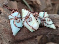 Polished Copper Wire Wrapped Blue Smithsonite Jewellery Pendants x 6 From Congo
