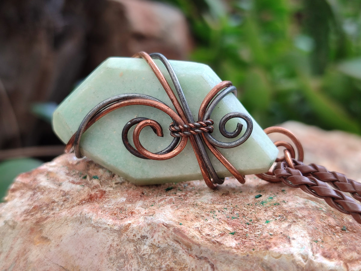 Polished Copper Wire Wrapped Blue Smithsonite Jewellery Pendants x 6 From Congo - Toprock Gemstones and Minerals 