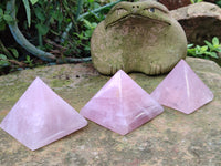 Polished Rose Quartz Pyramids x 6 From Ambatondrazaka, Madagascar