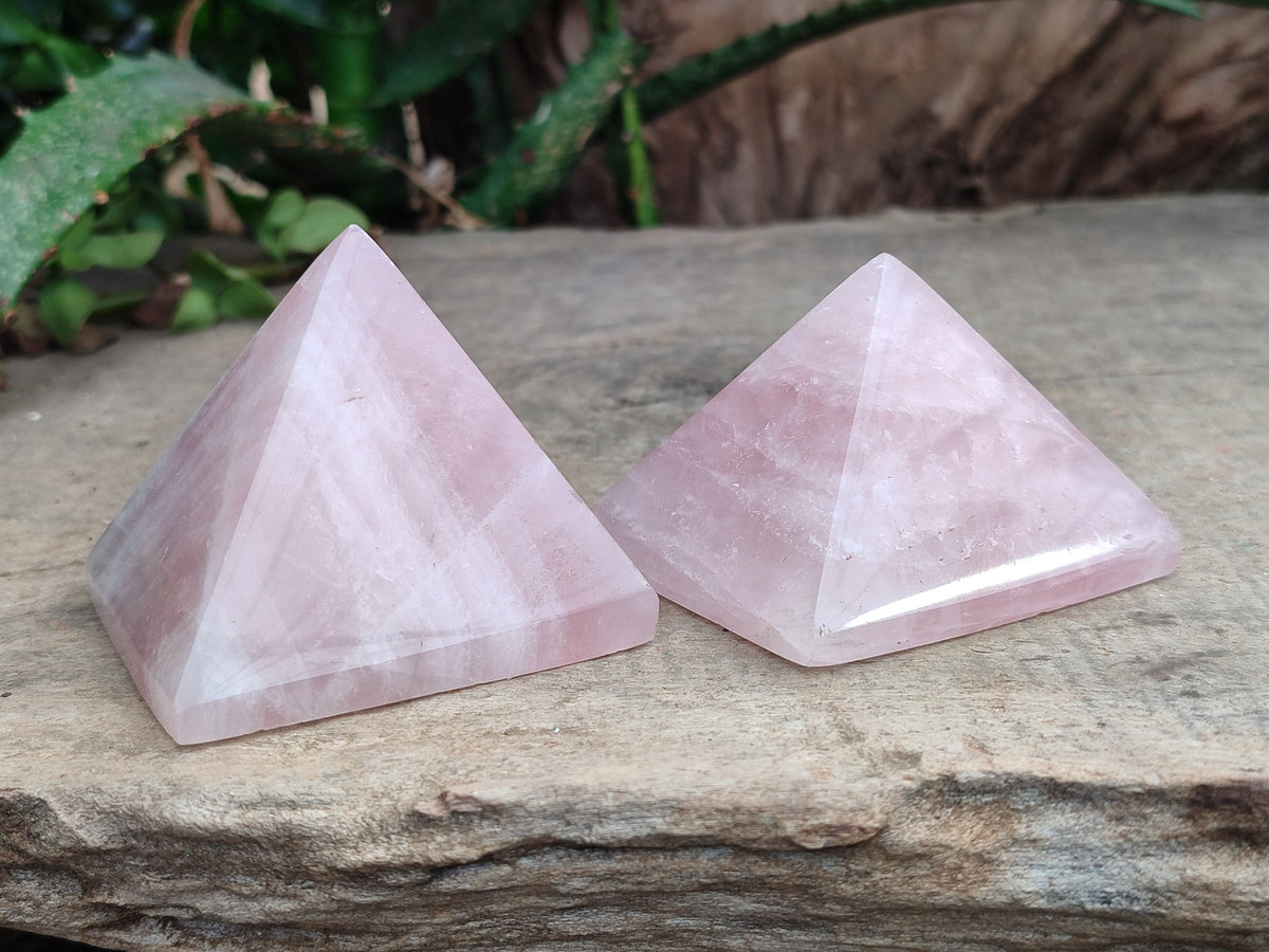 Polished Rose Quartz Pyramids x 6 From Ambatondrazaka, Madagascar - Toprock Gemstones and Minerals 
