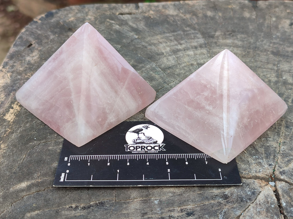 Polished Rose Quartz Pyramids x 6 From Ambatondrazaka, Madagascar - Toprock Gemstones and Minerals 