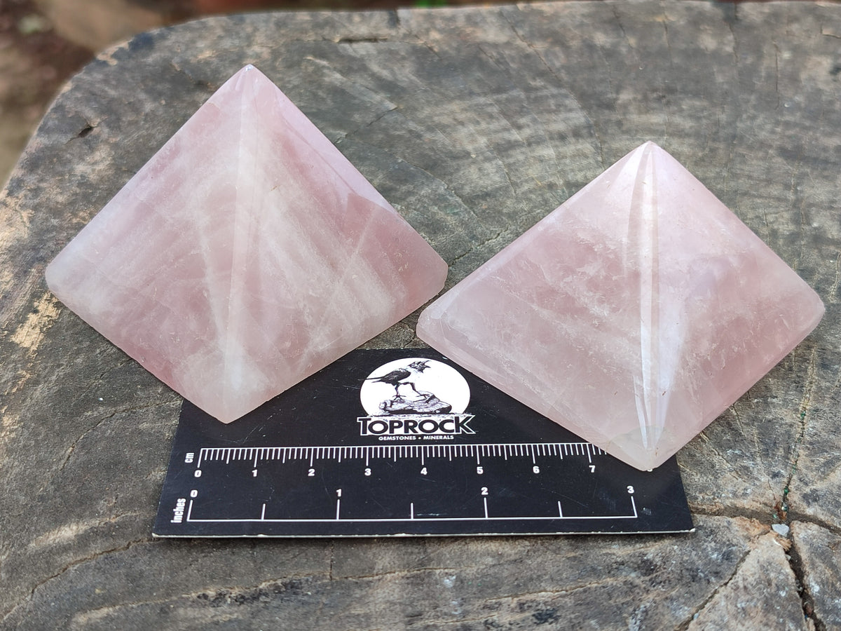 Polished Rose Quartz Pyramids x 6 From Ambatondrazaka, Madagascar - Toprock Gemstones and Minerals 