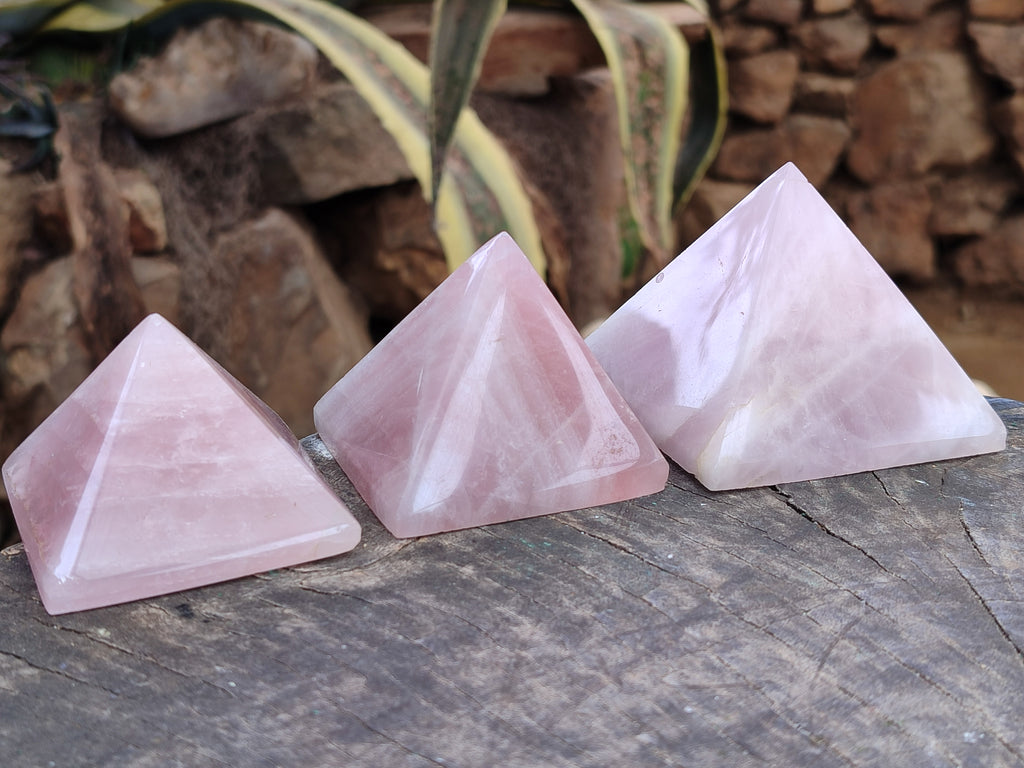 Polished Rose Quartz Pyramids x 6 From Ambatondrazaka, Madagascar - Toprock Gemstones and Minerals 