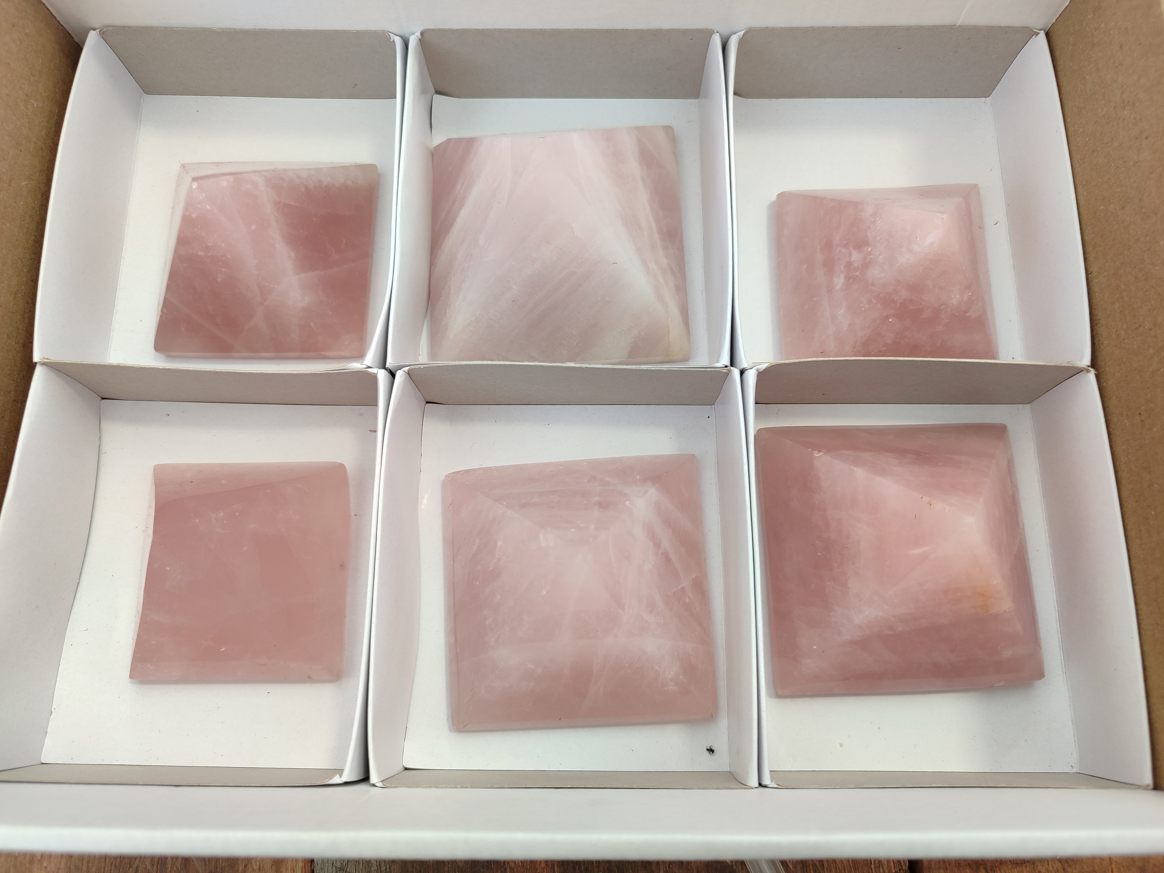 Polished Rose Quartz Pyramids x 6 From Ambatondrazaka, Madagascar - Toprock Gemstones and Minerals 