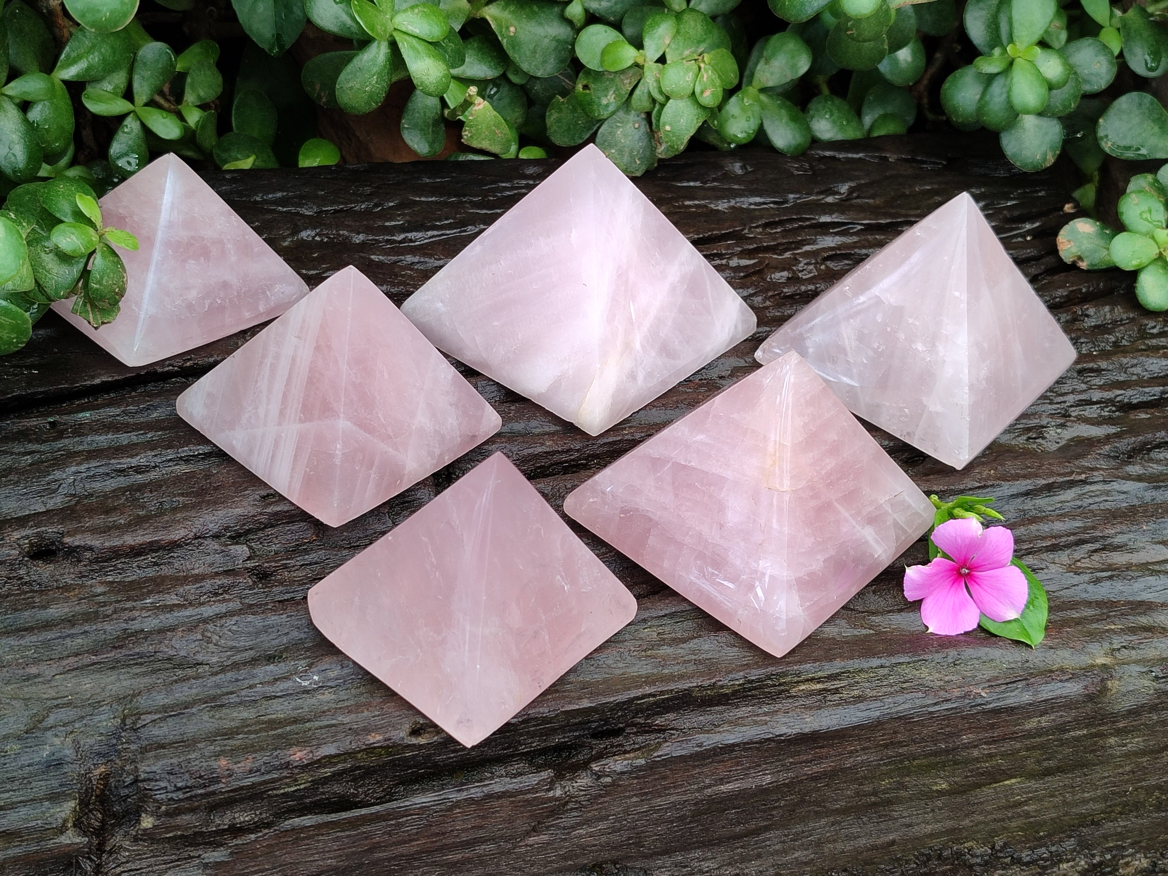Polished Rose Quartz Pyramids x 6 From Ambatondrazaka, Madagascar - Toprock Gemstones and Minerals 