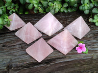 Polished Rose Quartz Pyramids x 6 From Ambatondrazaka, Madagascar