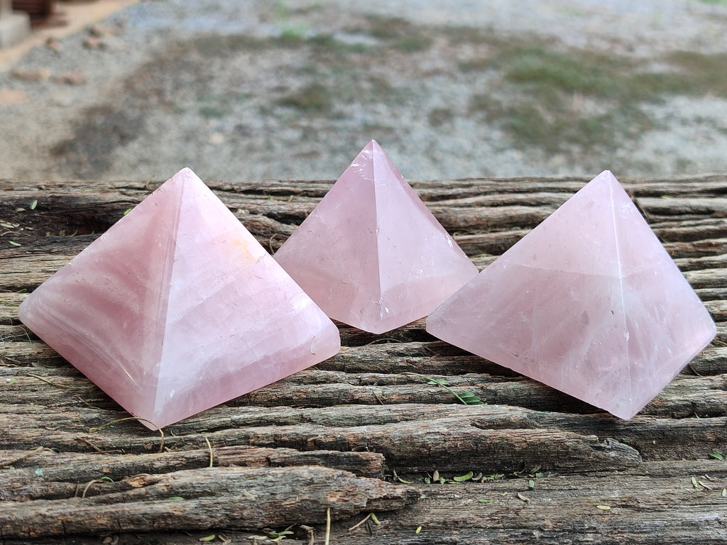 Polished Rose Quartz Pyramids x 6 From Ambatondrazaka, Madagascar - Toprock Gemstones and Minerals 