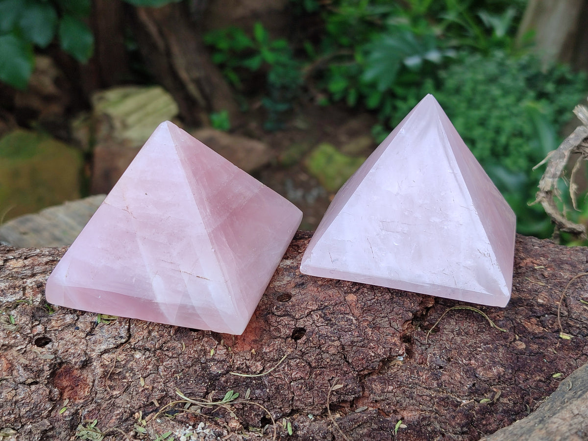 Polished Rose Quartz Pyramids x 6 From Ambatondrazaka, Madagascar - Toprock Gemstones and Minerals 