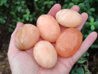 Polished Orange Twist Calcite Palm Stones x 24 From Maevantanana, Madagascar
