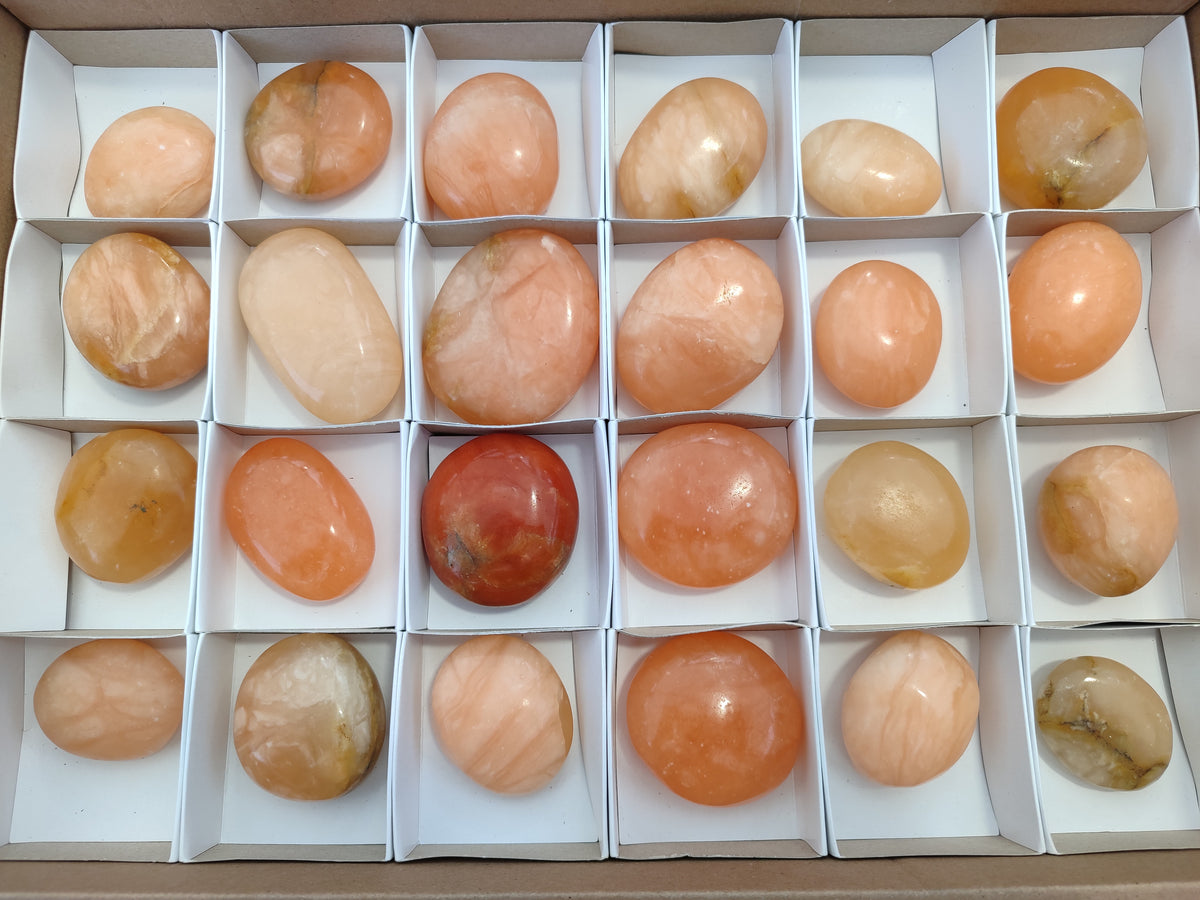 Polished Orange Twist Calcite Palm Stones x 24 From Maevantanana, Madagascar - Toprock Gemstones and Minerals 