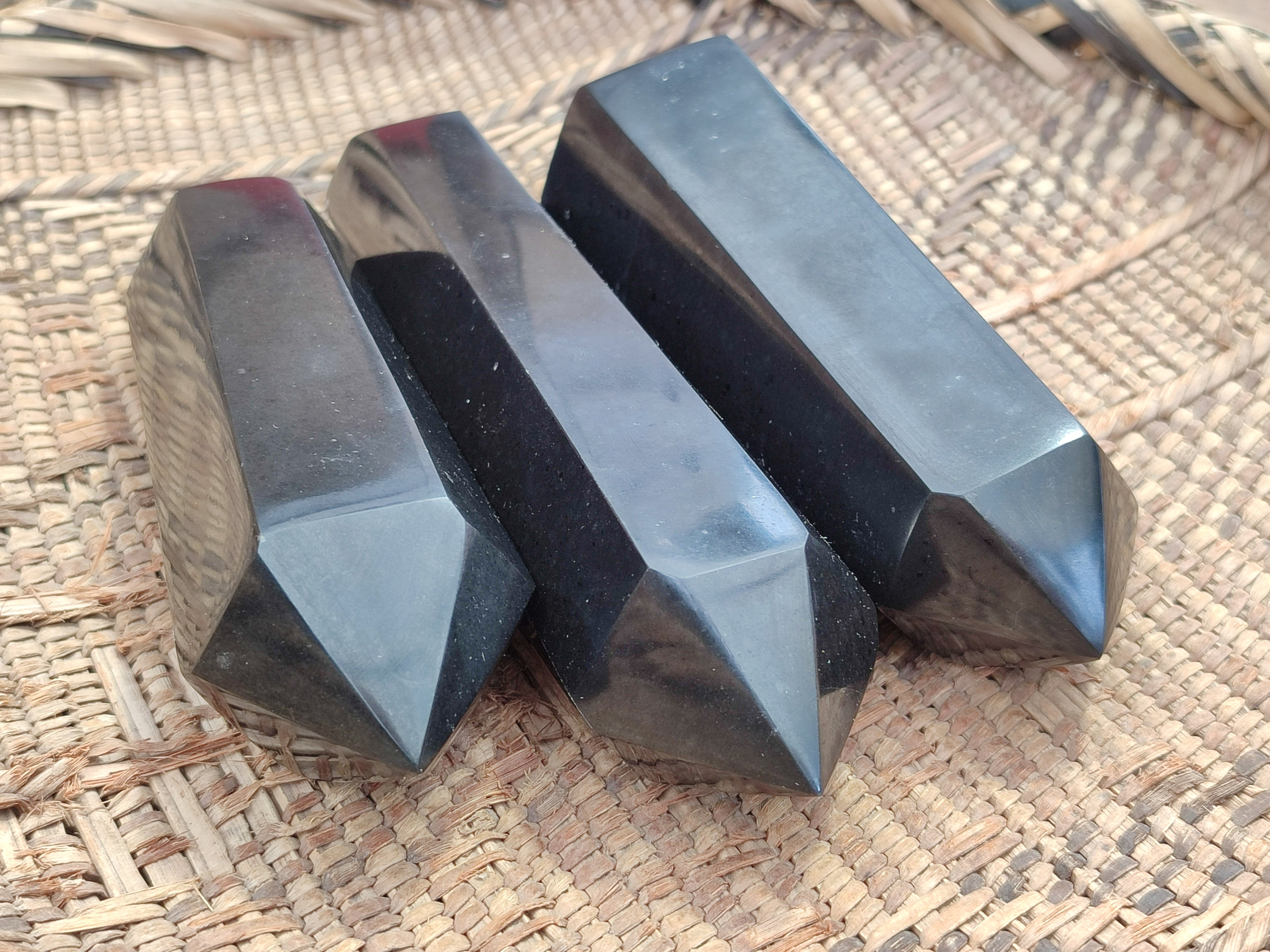 Polished Black Basalt Double Terminated Points x 4 From Antsirabe, Madagascar - Toprock Gemstones and Minerals 