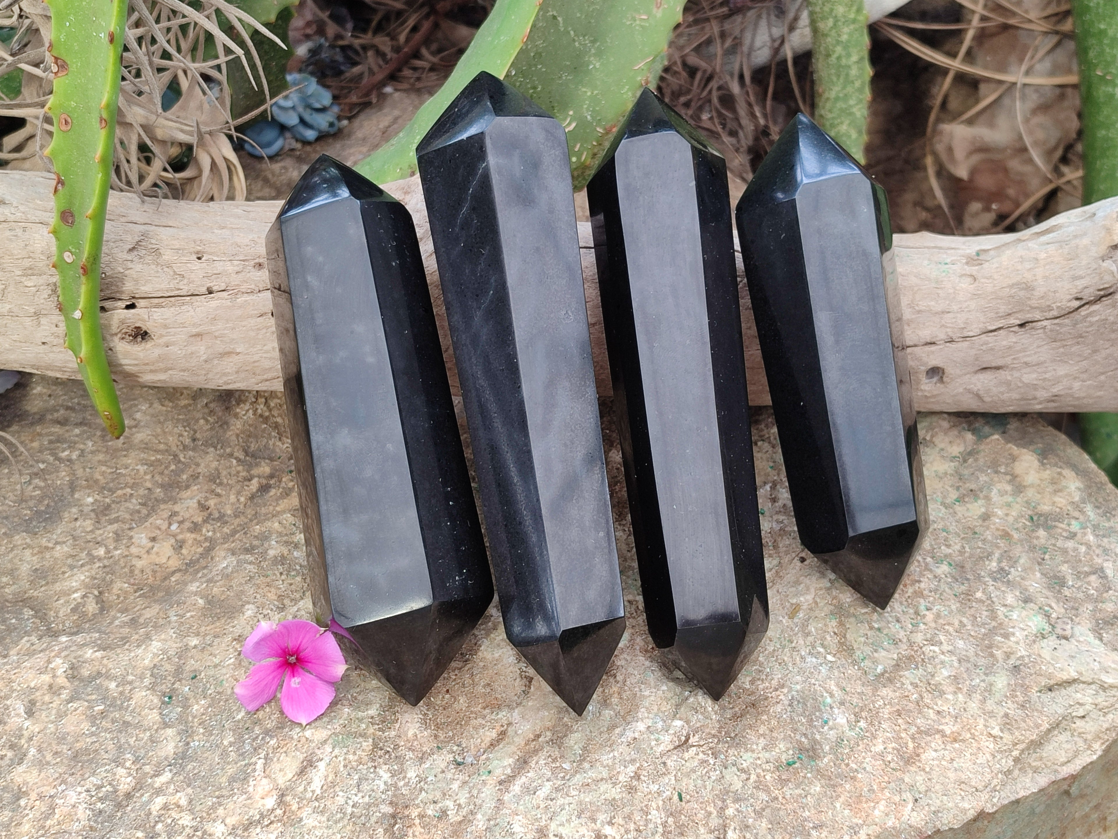 Polished Black Basalt Double Terminated Points x 4 From Antsirabe, Madagascar - Toprock Gemstones and Minerals 