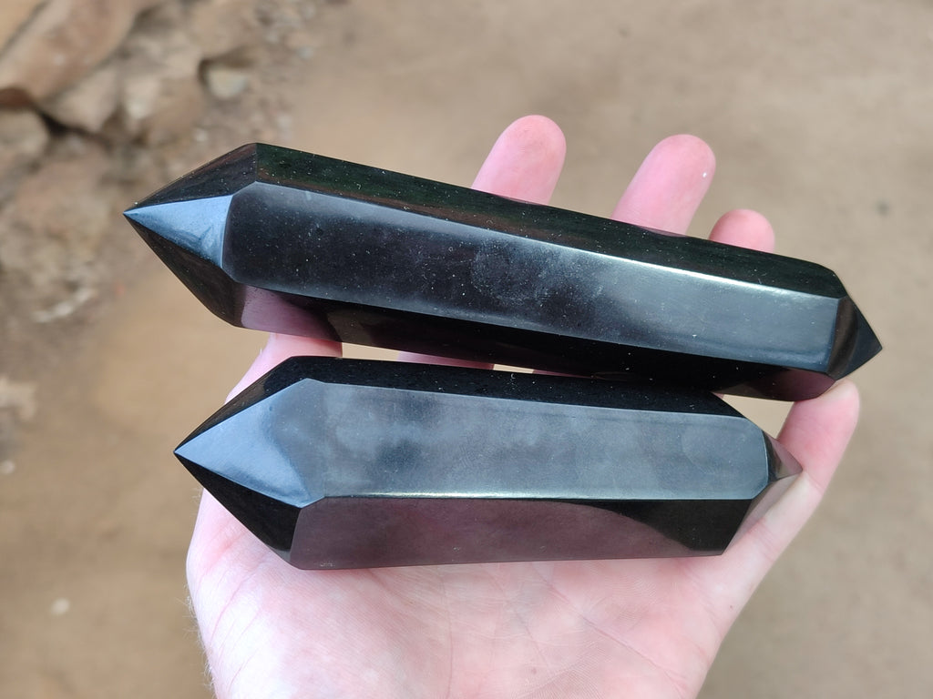 Polished Black Basalt Double Terminated Points x 4 From Antsirabe, Madagascar - Toprock Gemstones and Minerals 