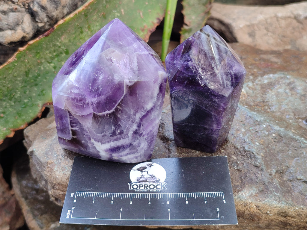 Polished Chevron Amethyst Points x 4 From Zambia - Toprock Gemstones and Minerals 