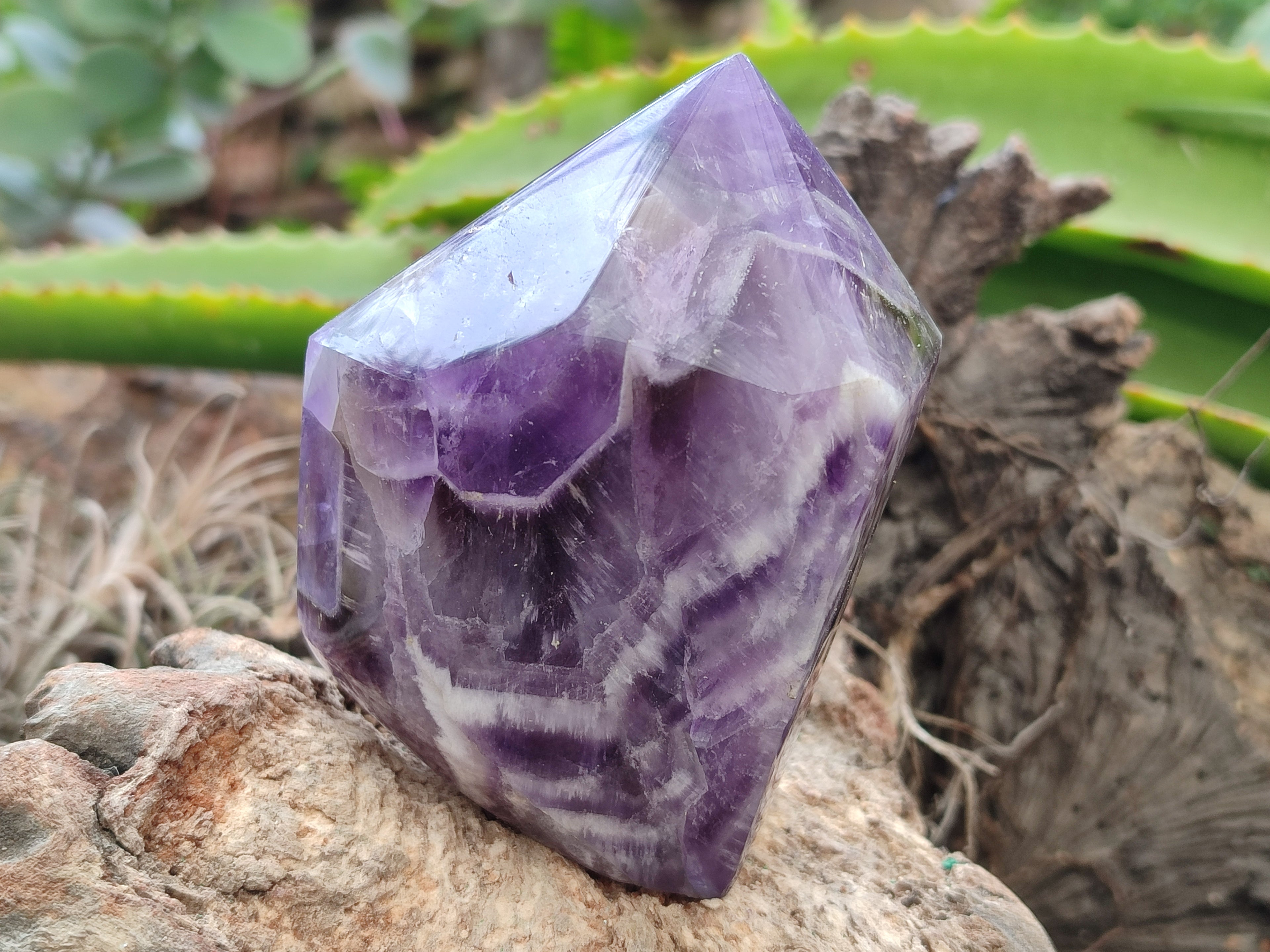 Polished Chevron Amethyst Points x 4 From Zambia - Toprock Gemstones and Minerals 
