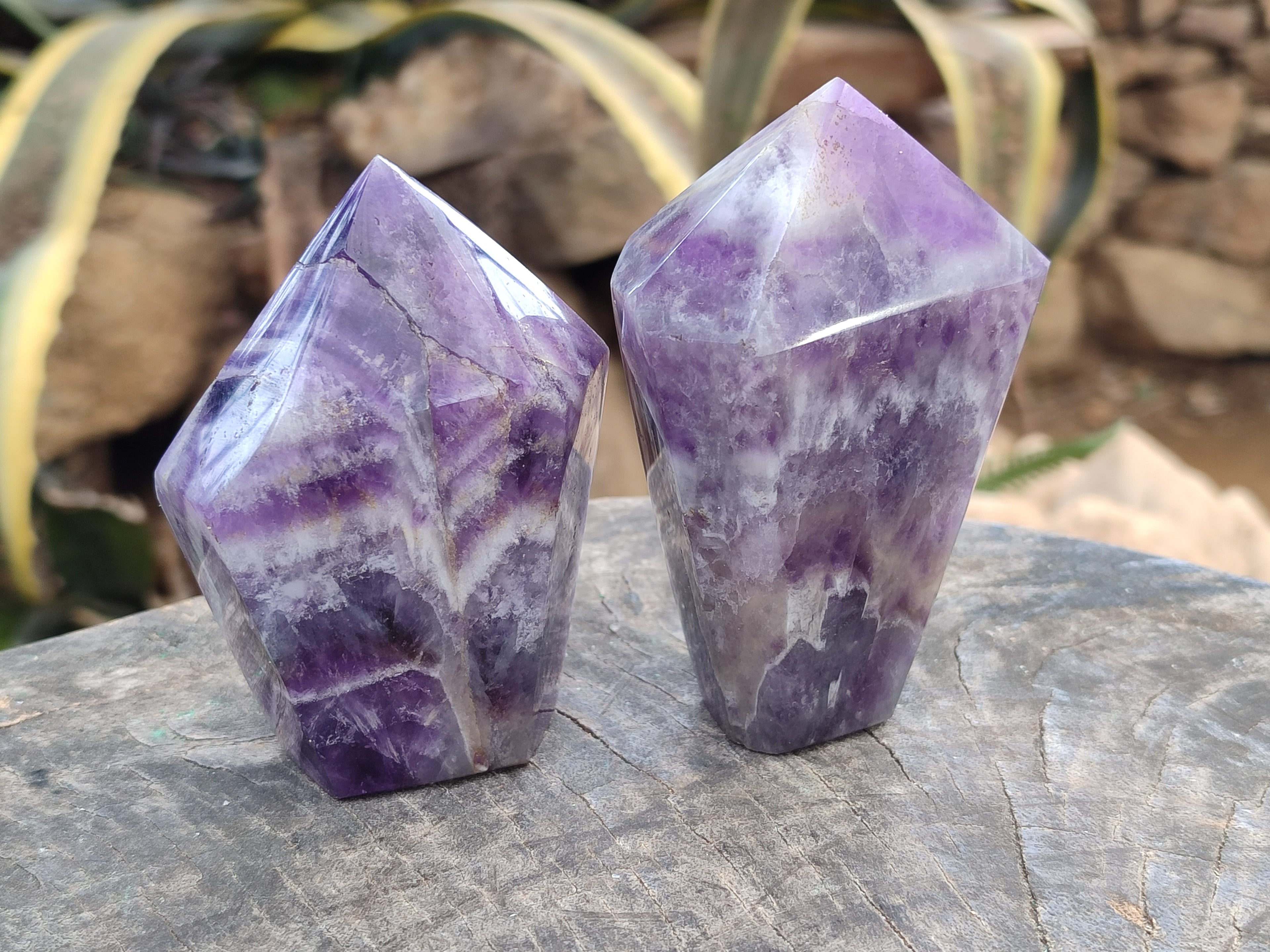 Polished Chevron Amethyst Points x 4 From Zambia - Toprock Gemstones and Minerals 