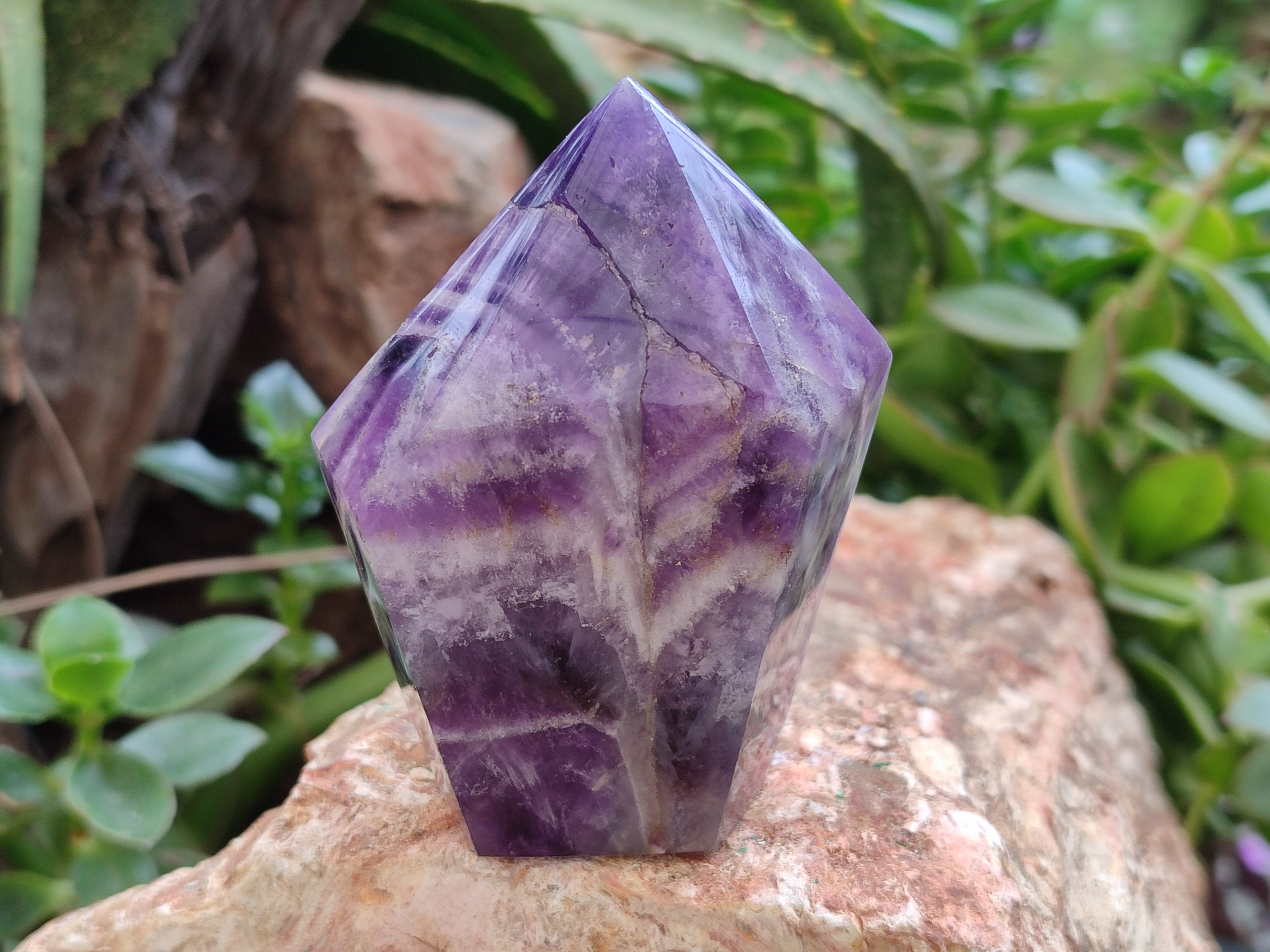 Polished Chevron Amethyst Points x 4 From Zambia - Toprock Gemstones and Minerals 