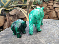 Polished Flower Banded Malachite Hippo and Leopard x 2 From Congo
