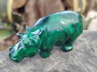 Polished Flower Banded Malachite Hippo and Leopard x 2 From Congo