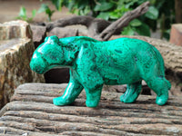 Polished Flower Banded Malachite Hippo and Leopard x 2 From Congo