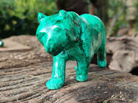 Polished Flower Banded Malachite Hippo and Leopard x 2 From Congo