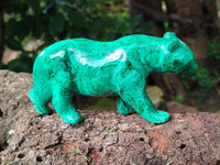 Polished Flower Banded Malachite Hippo and Leopard x 2 From Congo