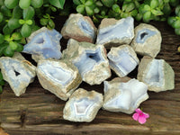 Natural Blue Lace Agate Geode Specimens x 12 From Nsanje, Malawi