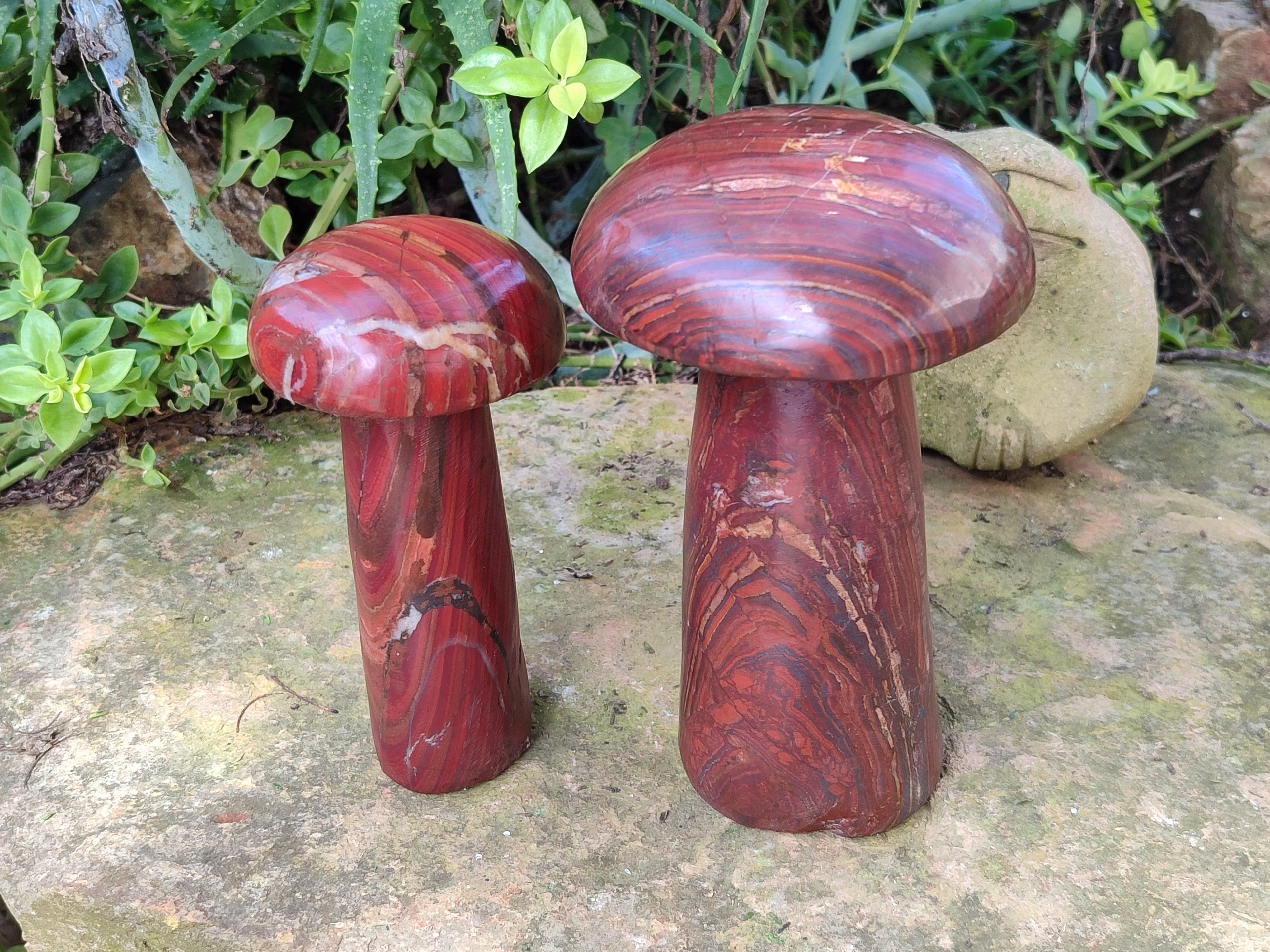 Hand Made Banded Tiger Iron Jasper Mushrooms x 2 From Northern Cape, South Africa - Toprock Gemstones and Minerals 