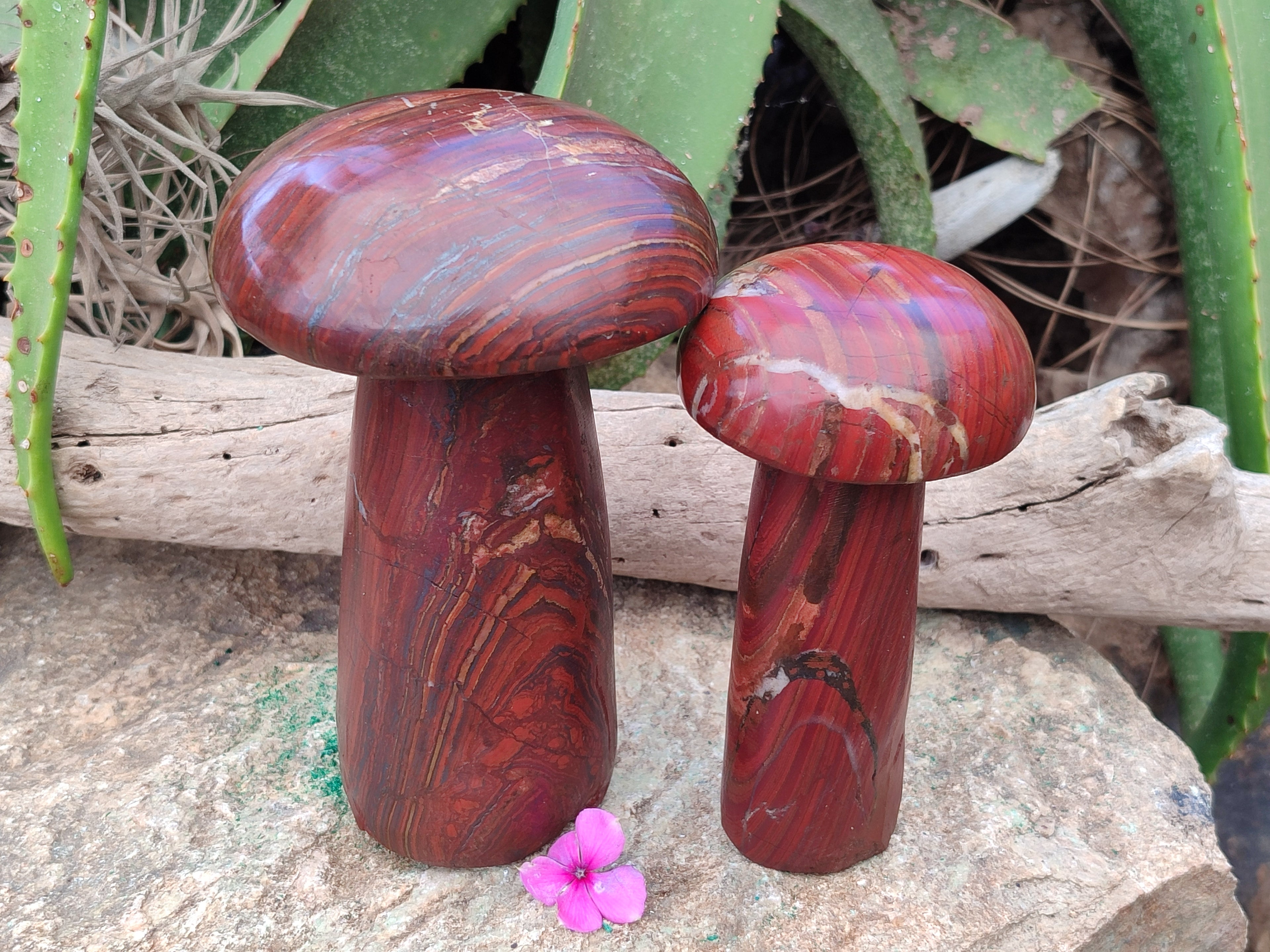 Hand Made Banded Tiger Iron Jasper Mushrooms x 2 From Northern Cape, South Africa - Toprock Gemstones and Minerals 