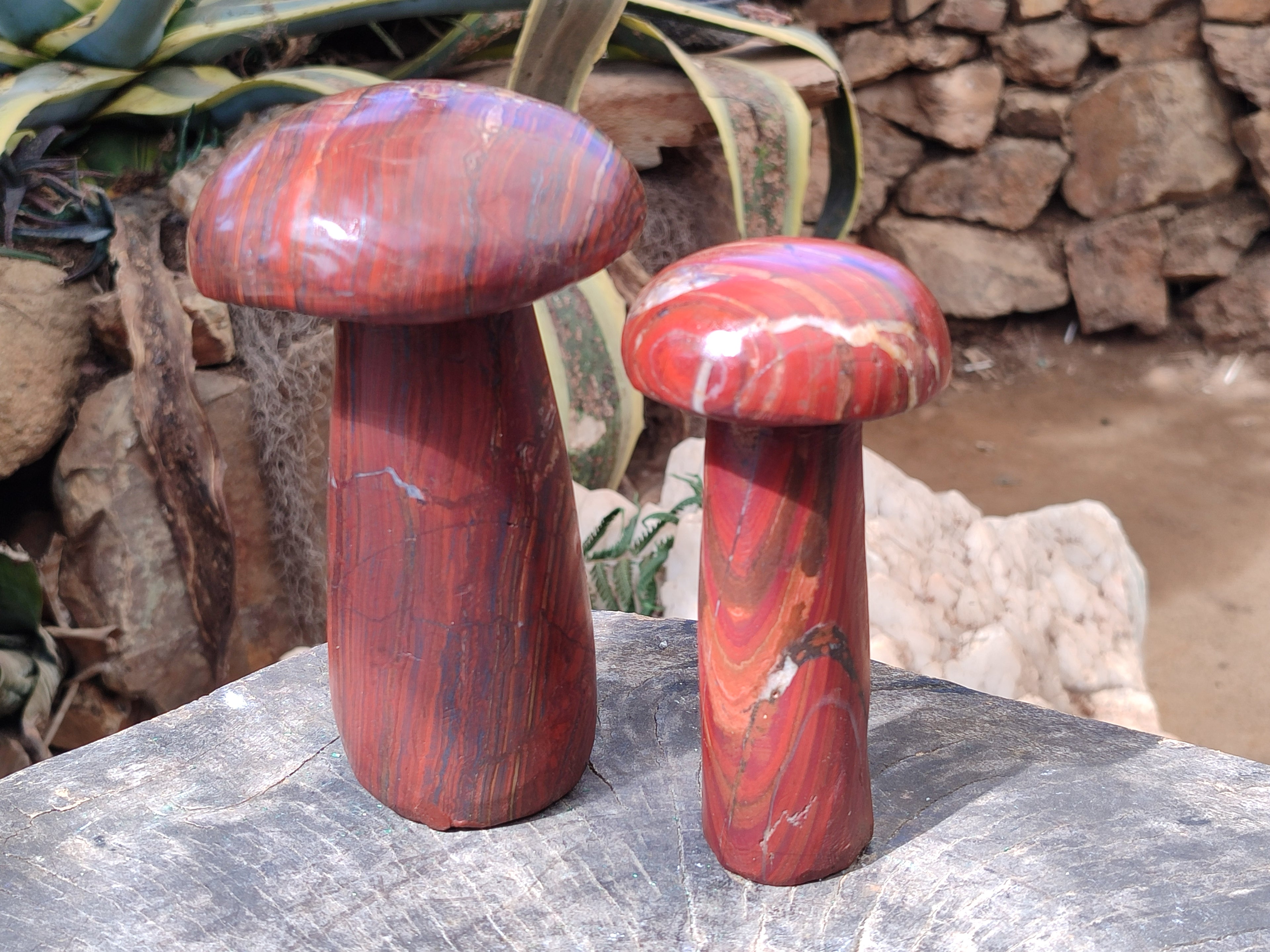 Hand Made Banded Tiger Iron Jasper Mushrooms x 2 From Northern Cape, South Africa - Toprock Gemstones and Minerals 