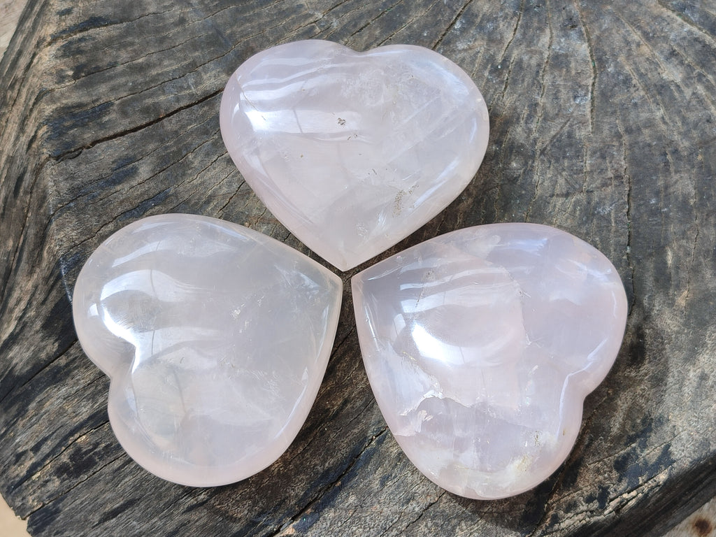 Polished Rose Quartz Girasol Hearts x 3 From Ambatondrazaka, Madagascar - Toprock Gemstones and Minerals 
