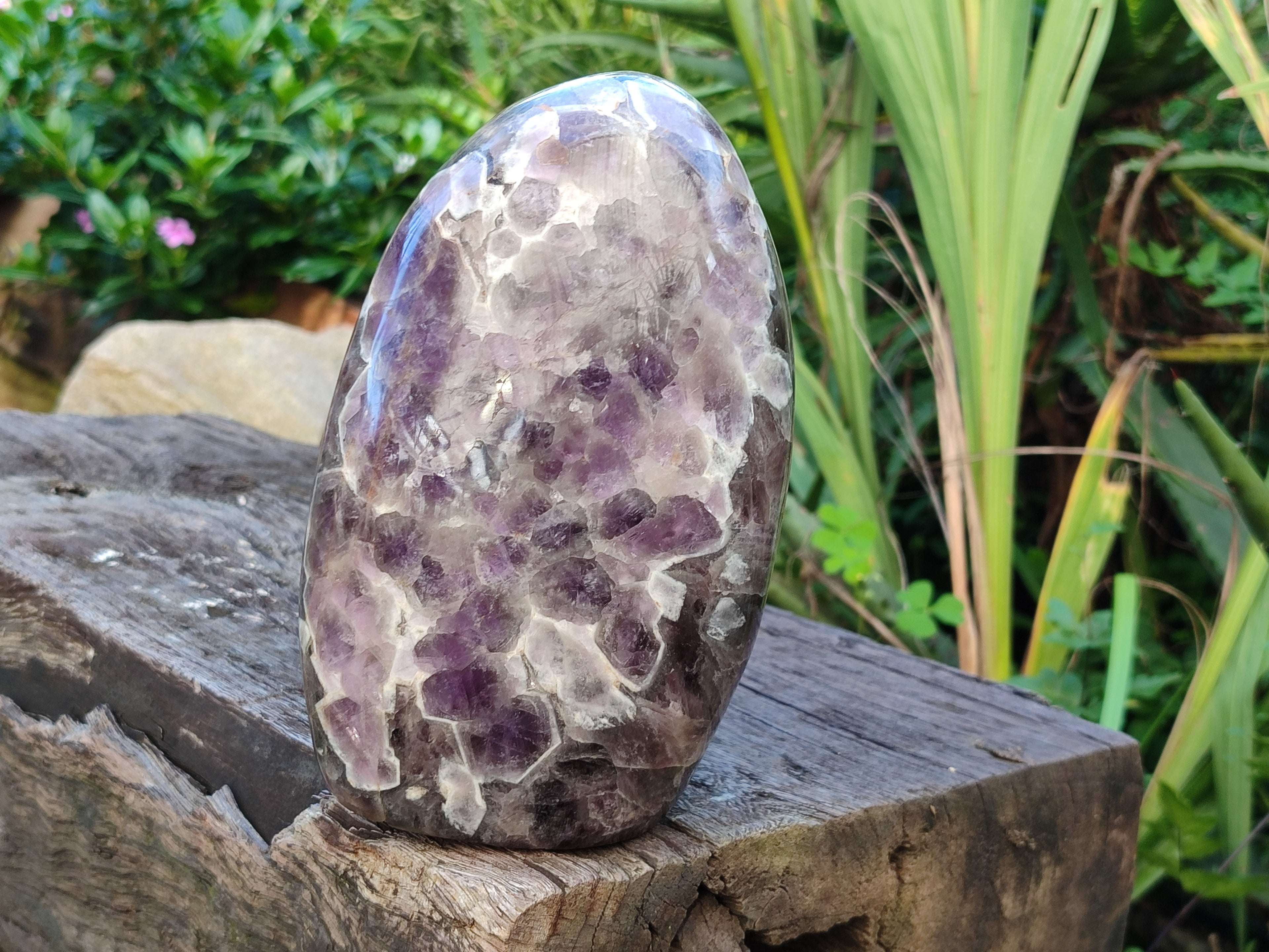 Polished Chevron Amethyst Standing Free Form x 1 From Ankazobe, Madagascar - Toprock Gemstones and Minerals 
