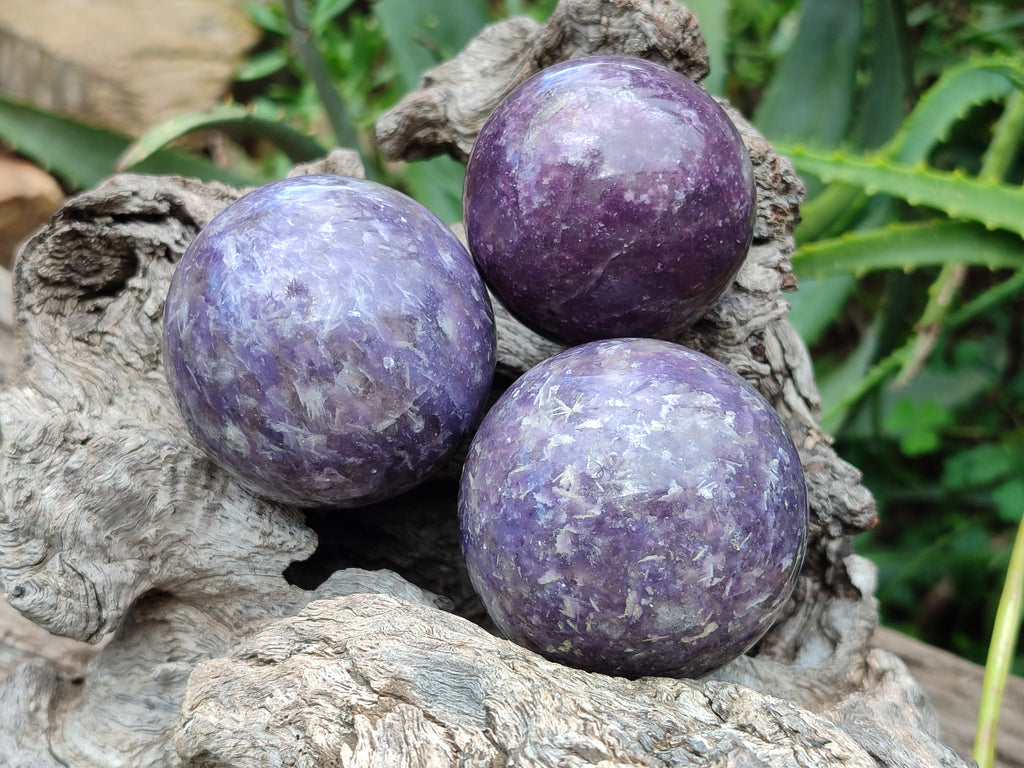 Polished Lepidolite with Pink Rubellite Spheres x 6 From Ambatondrazaka, Madagascar - Toprock Gemstones and Minerals 